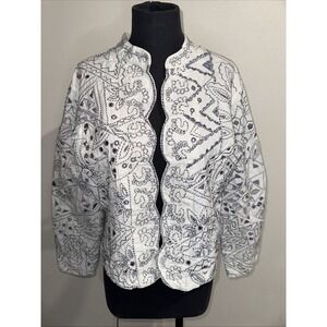 Chicos White‎ Blue Eyelet Hem Long Sleeve  Jacket Size 2